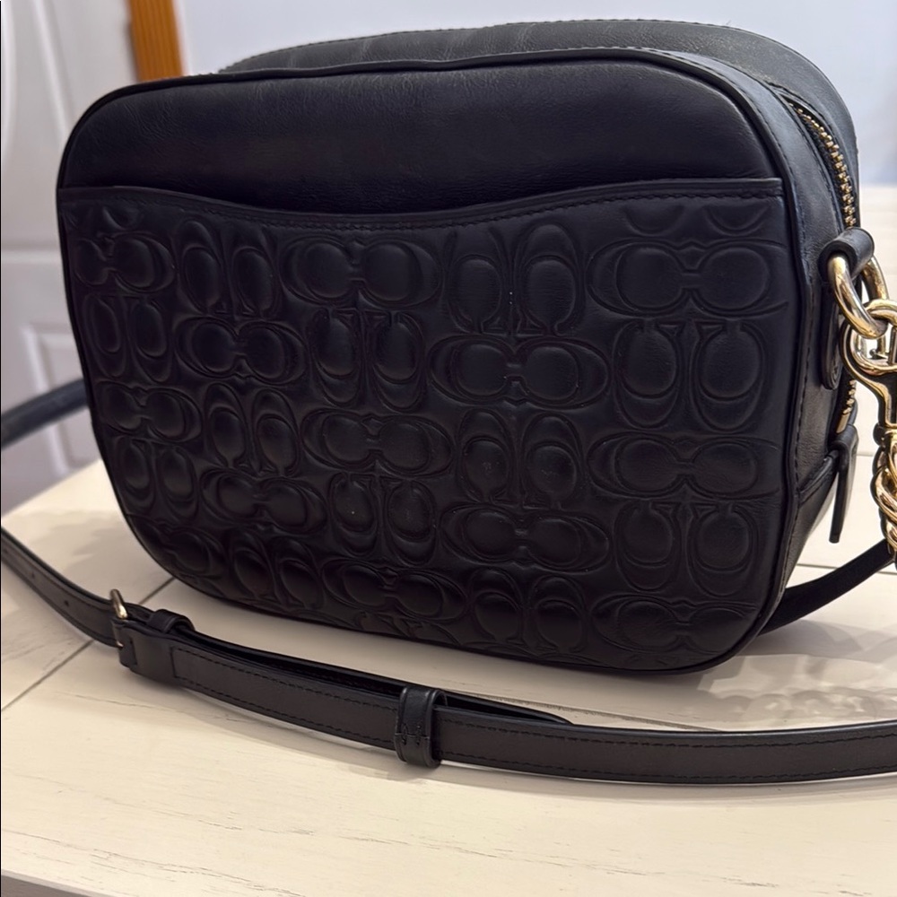 Black Embossed Leather Crossbody Bag